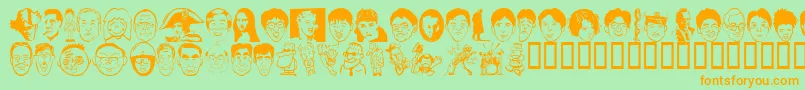 Sakabepeople02-fontti – oranssit fontit vihreällä taustalla