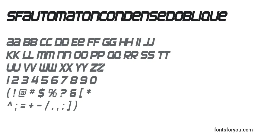Czcionka SfAutomatonCondensedOblique – alfabet, cyfry, specjalne znaki