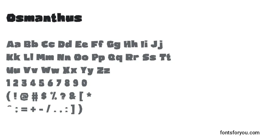 A fonte Osmanthus – alfabeto, números, caracteres especiais