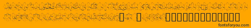 PuzzlePiecesOutline-Schriftart – Schwarze Schriften auf orangefarbenem Hintergrund