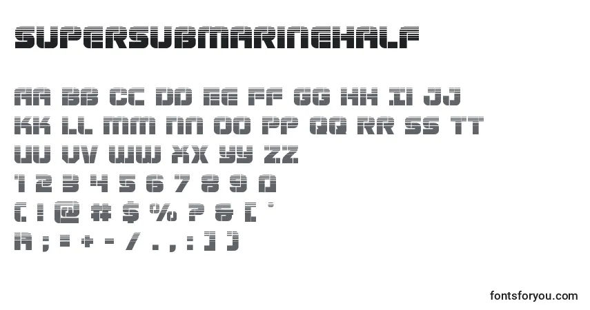 A fonte Supersubmarinehalf – alfabeto, números, caracteres especiais