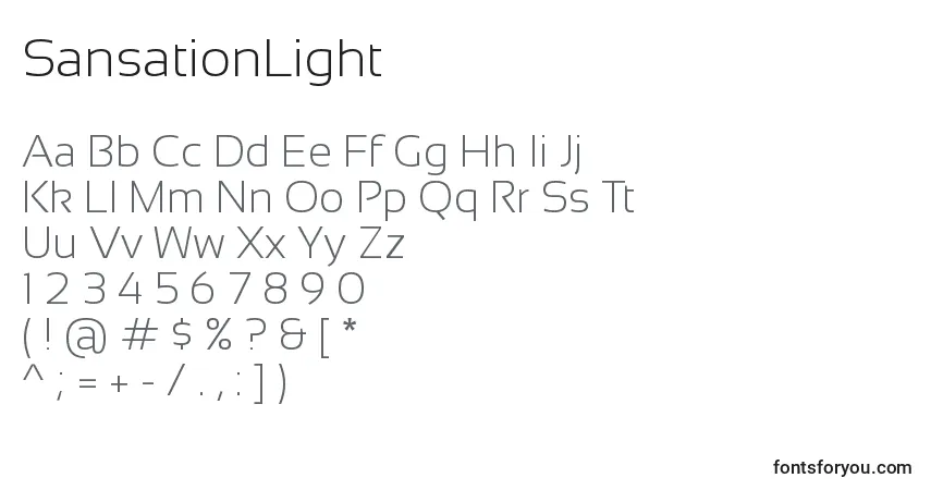 Schriftart SansationLight – Alphabet, Zahlen, spezielle Symbole