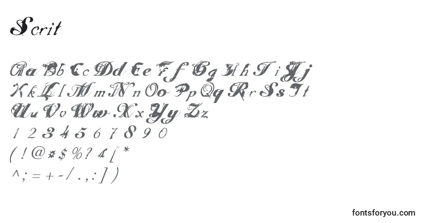 Шрифт Scrit – алфавит, цифры, специальные символы