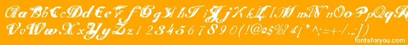 Scrit-Schriftart – Weiße Schriften auf orangefarbenem Hintergrund