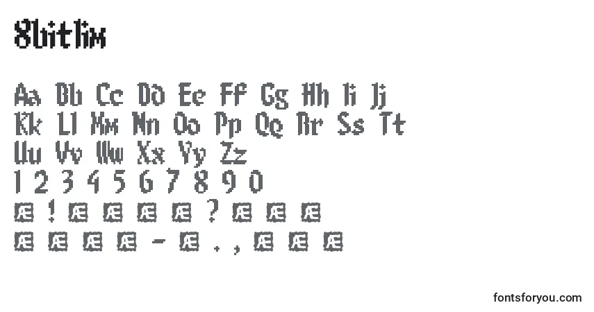 Czcionka 8bitlim – alfabet, cyfry, specjalne znaki