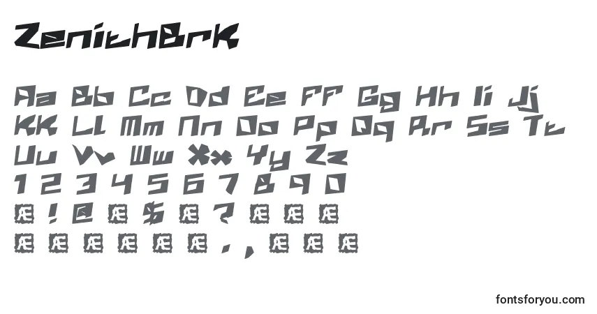 Шрифт ZenithBrk – алфавит, цифры, специальные символы