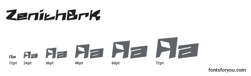 Размеры шрифта ZenithBrk