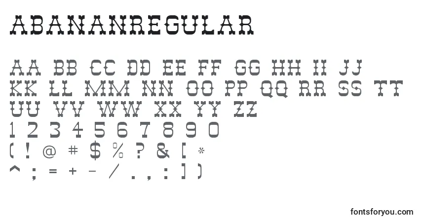 Czcionka AbananRegular – alfabet, cyfry, specjalne znaki