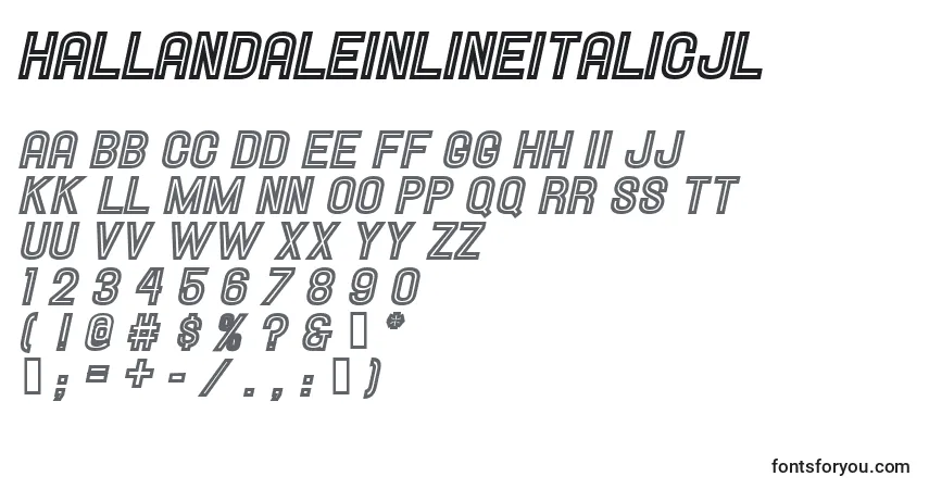 Шрифт HallandaleInlineItalicJl – алфавит, цифры, специальные символы