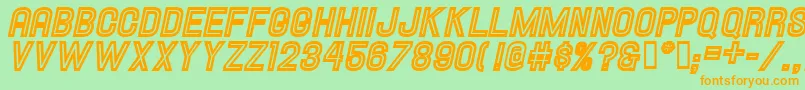フォントHallandaleInlineItalicJl – オレンジの文字が緑の背景にあります。