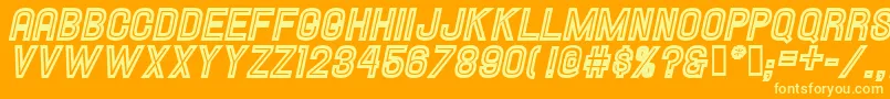 HallandaleInlineItalicJl-Schriftart – Gelbe Schriften auf orangefarbenem Hintergrund