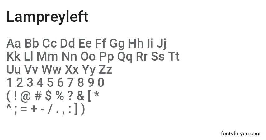 Czcionka Lampreyleft – alfabet, cyfry, specjalne znaki