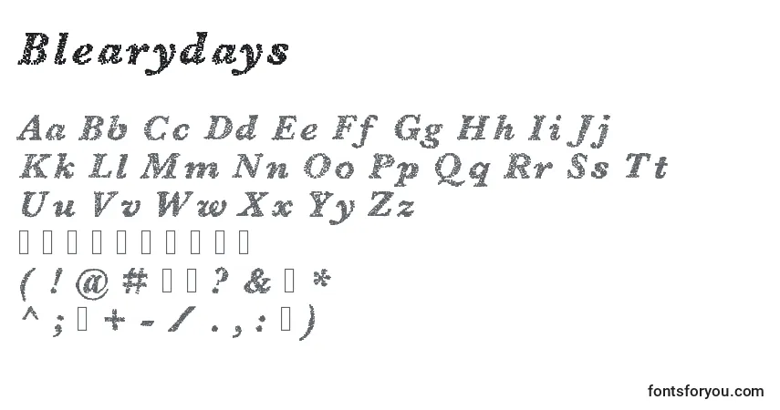 Schriftart Blearydays – Alphabet, Zahlen, spezielle Symbole