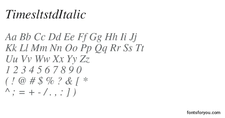 A fonte TimesltstdItalic – alfabeto, números, caracteres especiais
