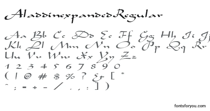 Czcionka AladdinexpandedRegular – alfabet, cyfry, specjalne znaki