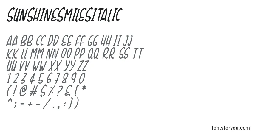 Шрифт SunshineSmilesItalic – алфавит, цифры, специальные символы