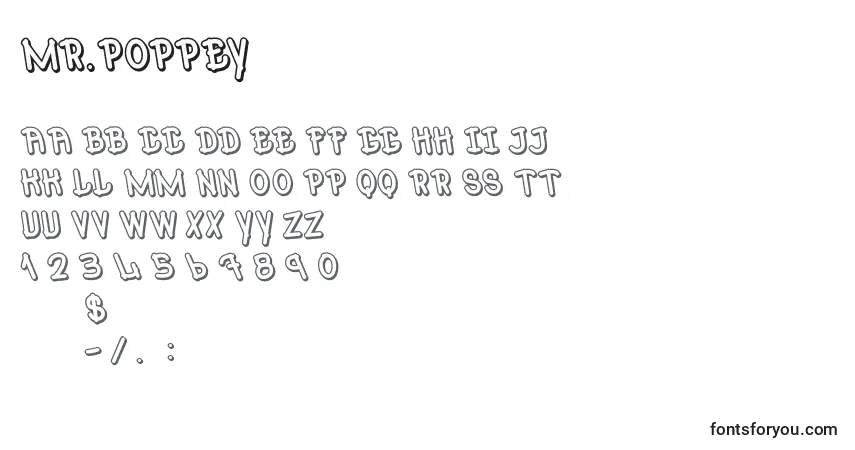 Schriftart Mr.Poppey – Alphabet, Zahlen, spezielle Symbole