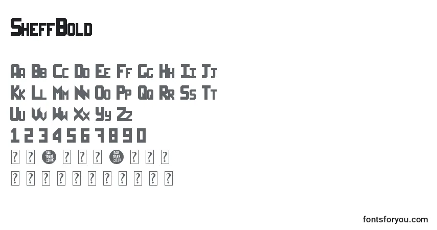 A fonte SheffBold – alfabeto, números, caracteres especiais