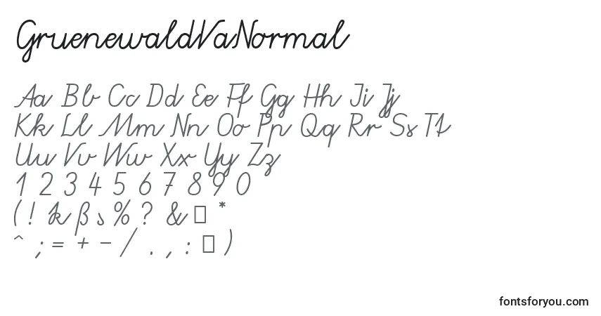 A fonte GruenewaldVaNormal – alfabeto, números, caracteres especiais