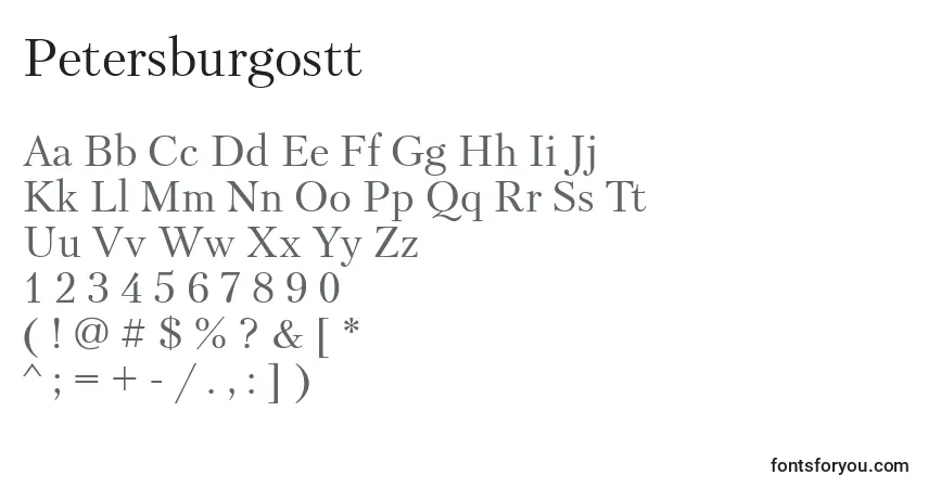 A fonte Petersburgostt – alfabeto, números, caracteres especiais