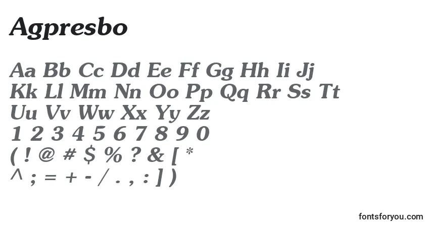 Fuente Agpresbo - alfabeto, números, caracteres especiales