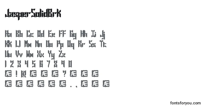 A fonte JasperSolidBrk – alfabeto, números, caracteres especiais