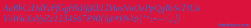 Czcionka ArnoproItalicdisplay – niebieskie czcionki na czerwonym tle