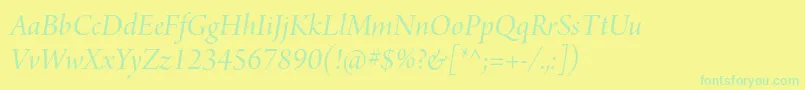 ArnoproItalicdisplay-Schriftart – Grüne Schriften auf gelbem Hintergrund
