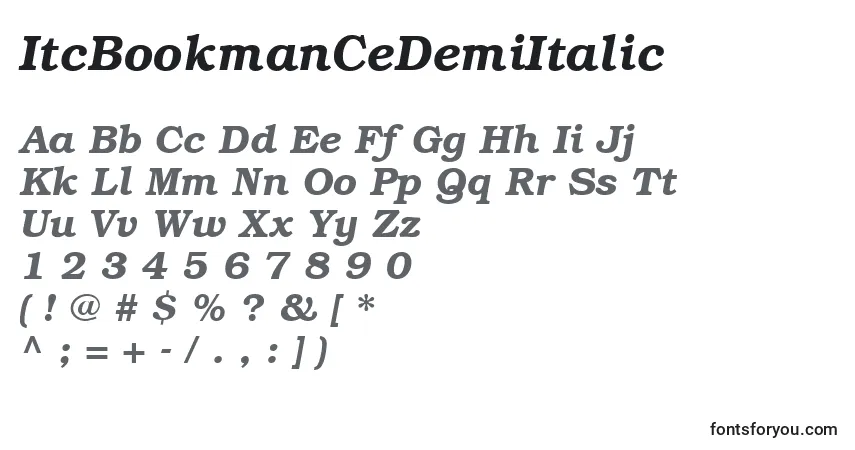 Шрифт ItcBookmanCeDemiItalic – алфавит, цифры, специальные символы
