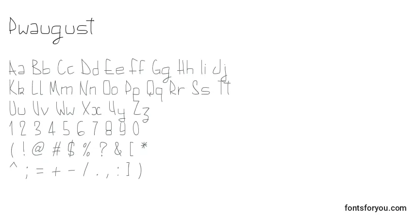 A fonte Pwaugust – alfabeto, números, caracteres especiais