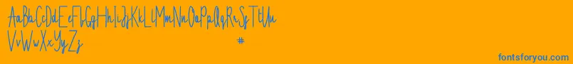 PameelaScriptDemo-Schriftart – Blaue Schriften auf orangefarbenem Hintergrund