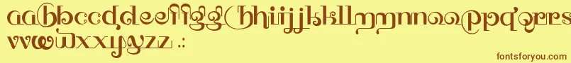 フォントHffThaiDye – 茶色の文字が黄色の背景にあります。