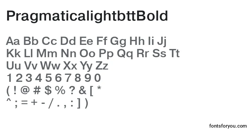 A fonte PragmaticalightbttBold – alfabeto, números, caracteres especiais