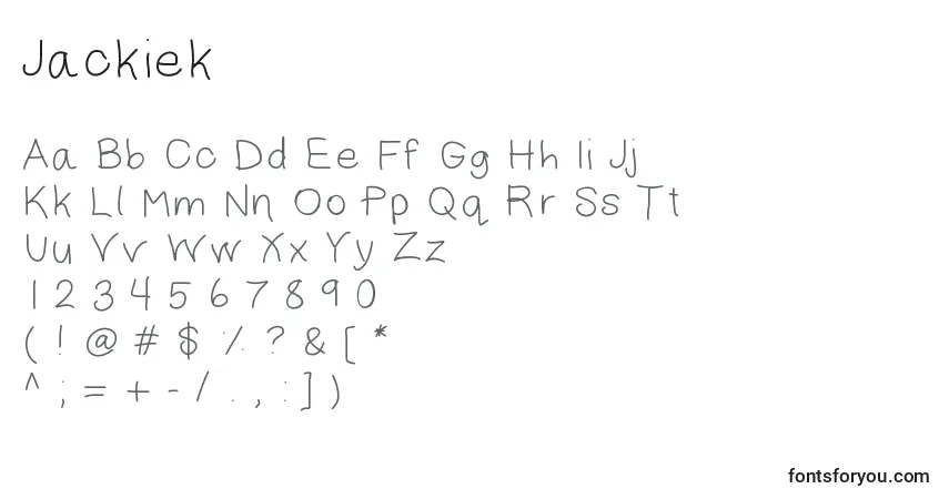 A fonte Jackiek – alfabeto, números, caracteres especiais