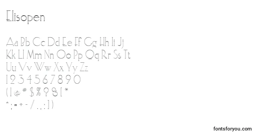 Czcionka Elisopen – alfabet, cyfry, specjalne znaki
