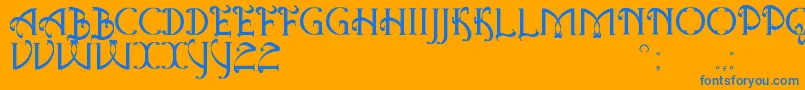 AntiqueQuestSt-Schriftart – Blaue Schriften auf orangefarbenem Hintergrund