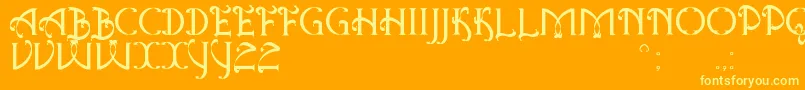AntiqueQuestSt-Schriftart – Gelbe Schriften auf orangefarbenem Hintergrund