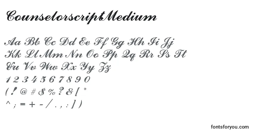 Fuente CounselorscriptMedium - alfabeto, números, caracteres especiales