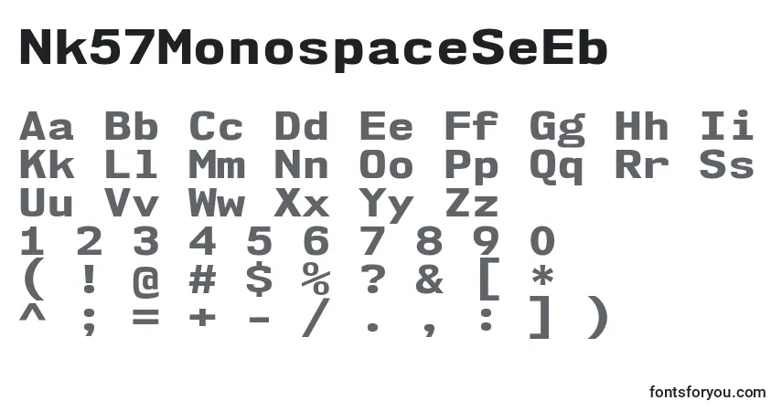 A fonte Nk57MonospaceSeEb – alfabeto, números, caracteres especiais