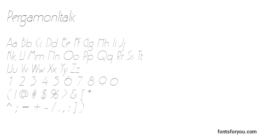 Шрифт PergamonItalic – алфавит, цифры, специальные символы
