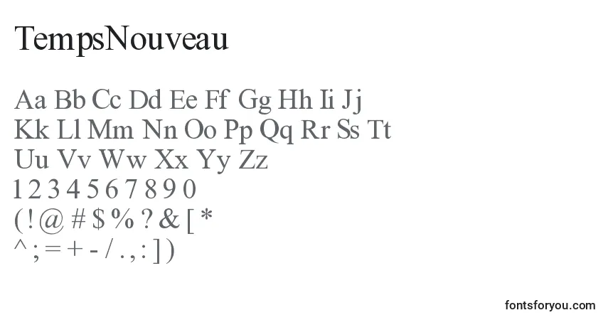 TempsNouveau-fontti – aakkoset, numerot, erikoismerkit