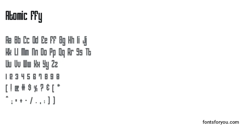 Шрифт Atomic ffy – алфавит, цифры, специальные символы