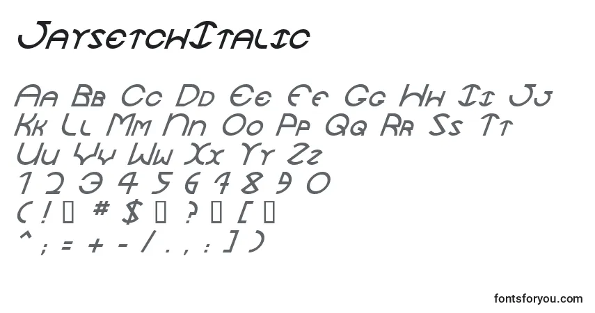 Schriftart JaysetchItalic – Alphabet, Zahlen, spezielle Symbole