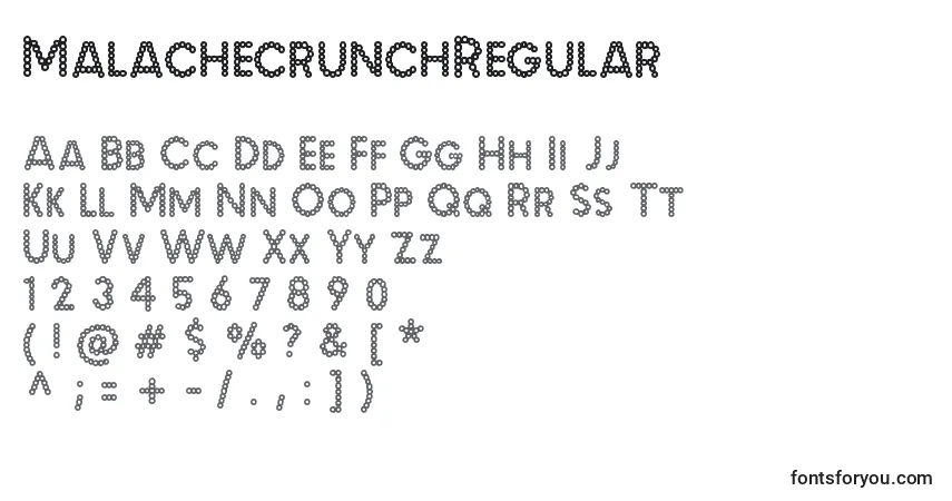 A fonte MalachecrunchRegular – alfabeto, números, caracteres especiais
