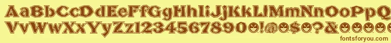 フォントBrokenPosterTour – 茶色の文字が黄色の背景にあります。