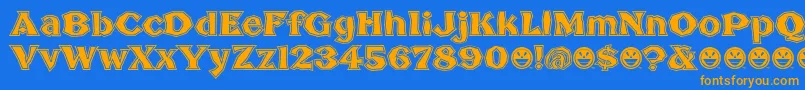 フォントBrokenPosterTour – オレンジ色の文字が青い背景にあります。