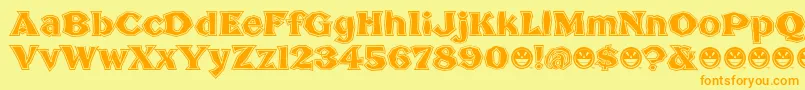 フォントBrokenPosterTour – オレンジの文字が黄色の背景にあります。