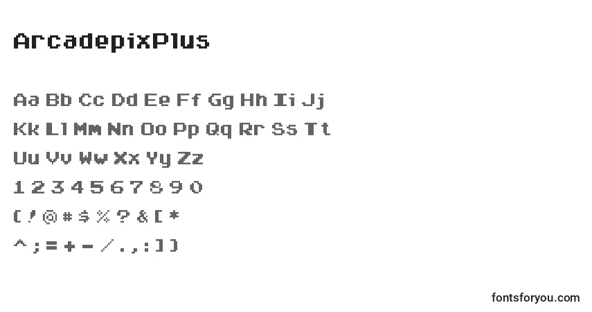 Czcionka ArcadepixPlus – alfabet, cyfry, specjalne znaki