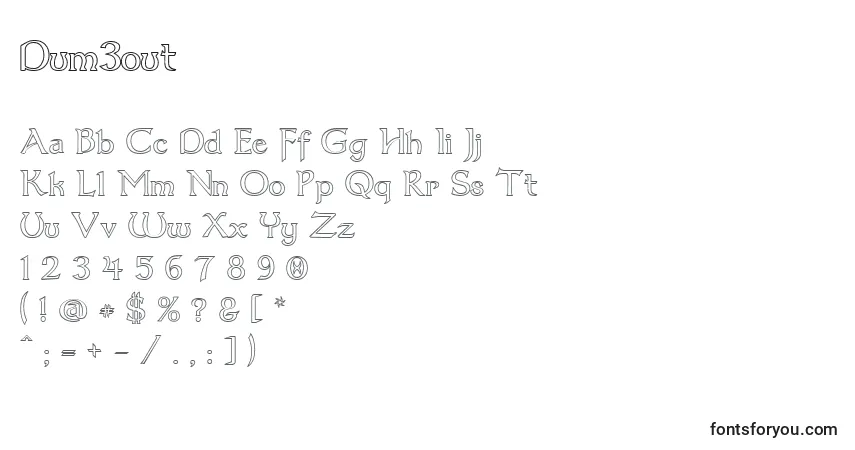 Schriftart Dum3out – Alphabet, Zahlen, spezielle Symbole