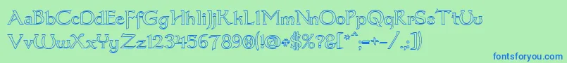 フォントDum3out – 青い文字は緑の背景です。